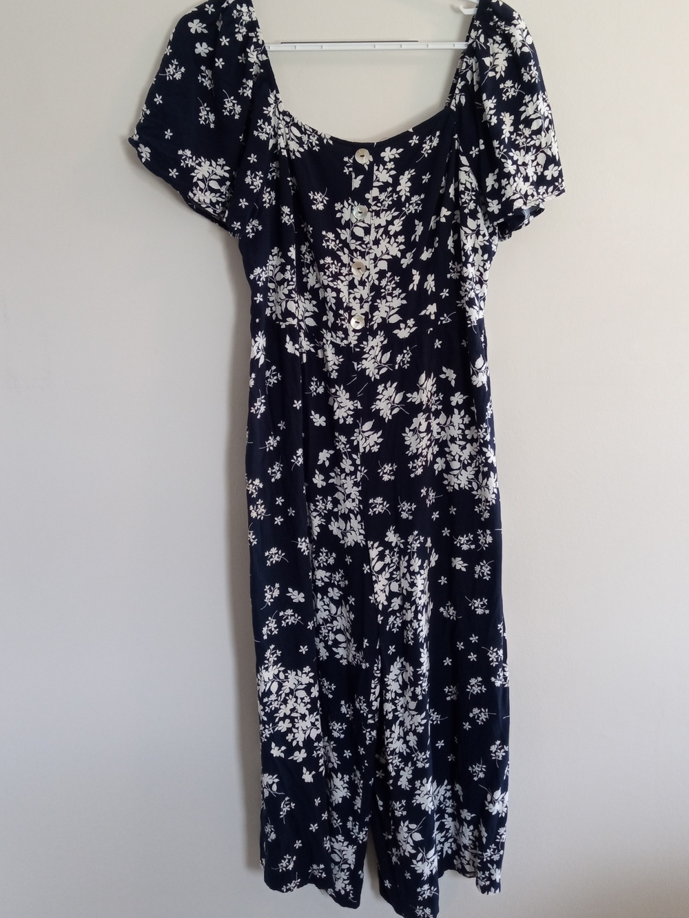 Luxology Navy Blue and White Floral Jumpsuit